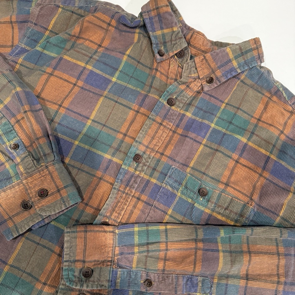 Vintage r-options Corduroy Plaid Long Sleeve Button Front Shirt XL Earth Tone